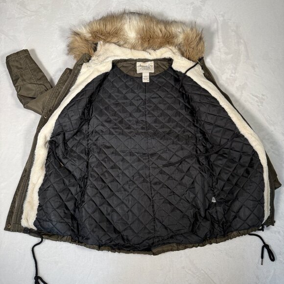American Rag Cia Parka Jacket Women Size S Olive Green Full Zip Hooded Coat - Picture 9 of 16